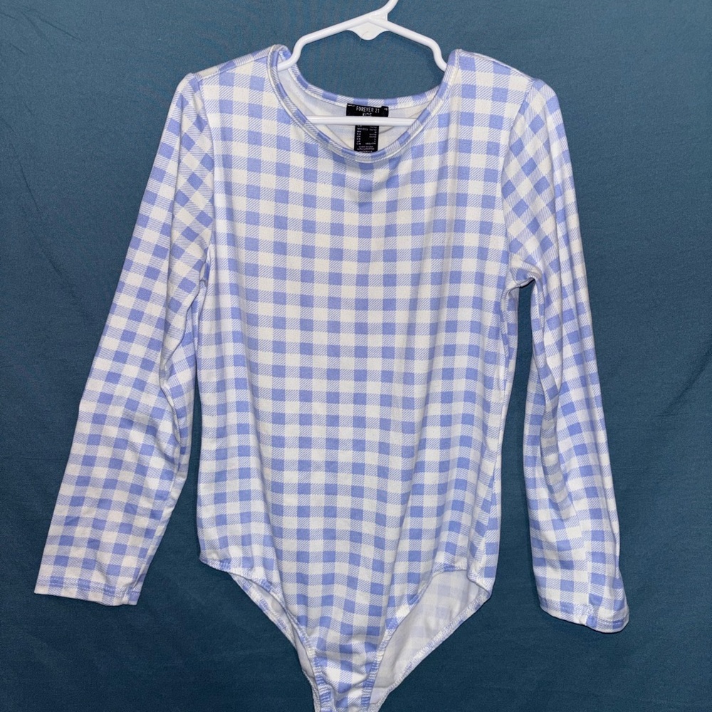 Forever 21 Kids Light Blue and White Gingham Bodysuit